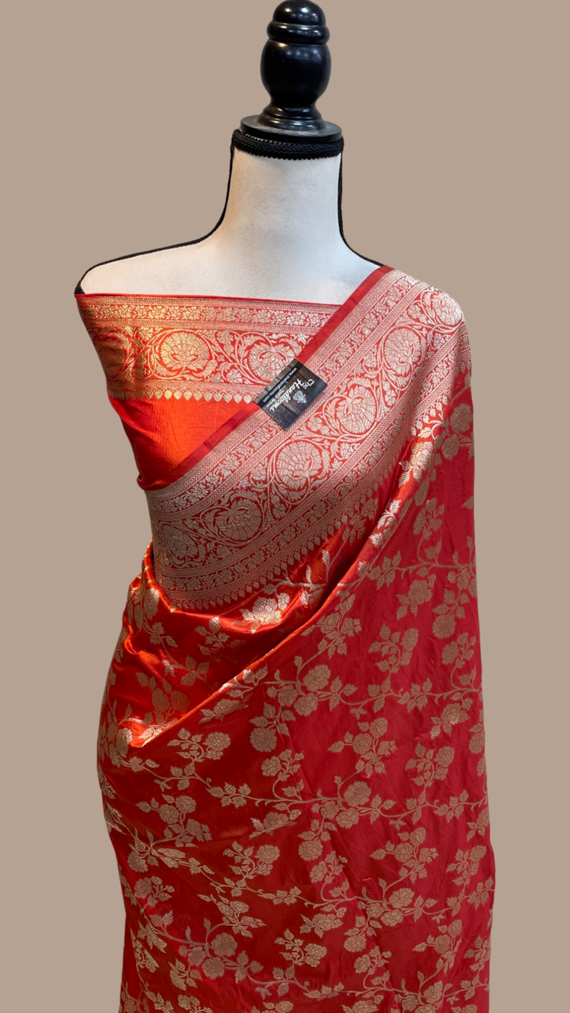 Pure Katan Silk Banarasi Handloom Saree - All Over Jaal Work - The Handlooms