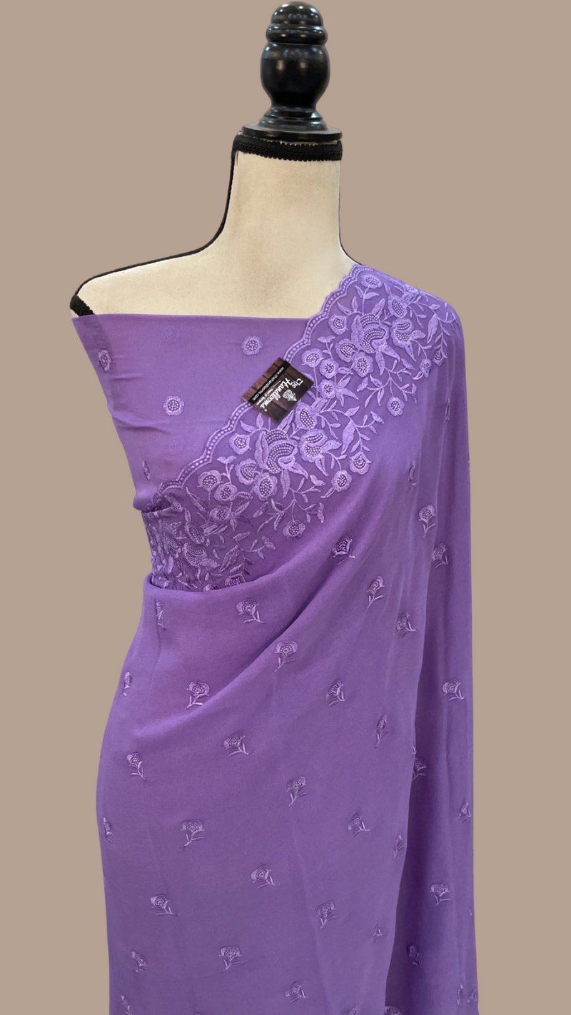 Pure Georgette Chikankari Handloom Banarasi Saree - The Handlooms