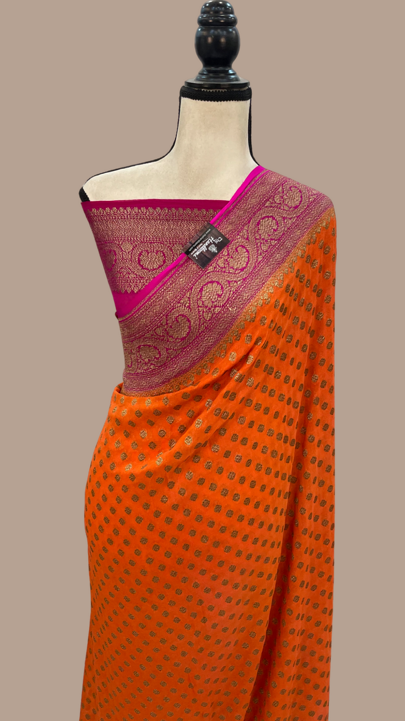 Khaddi Georgette Handloom Banarasi Saree -  Antique zari - The Handlooms