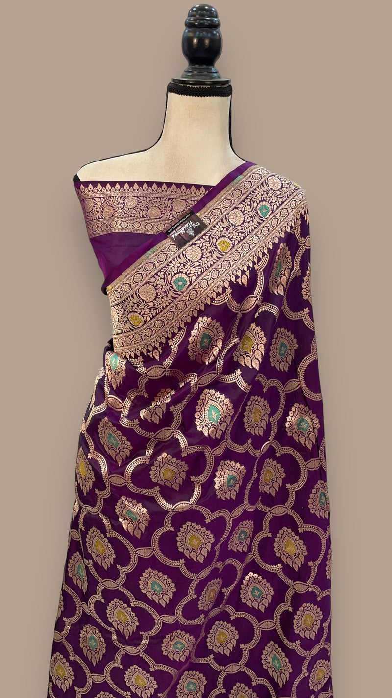 Pure Katan Silk Banarasi Handloom Saree - All over Jaal work with Meenakari - The Handlooms