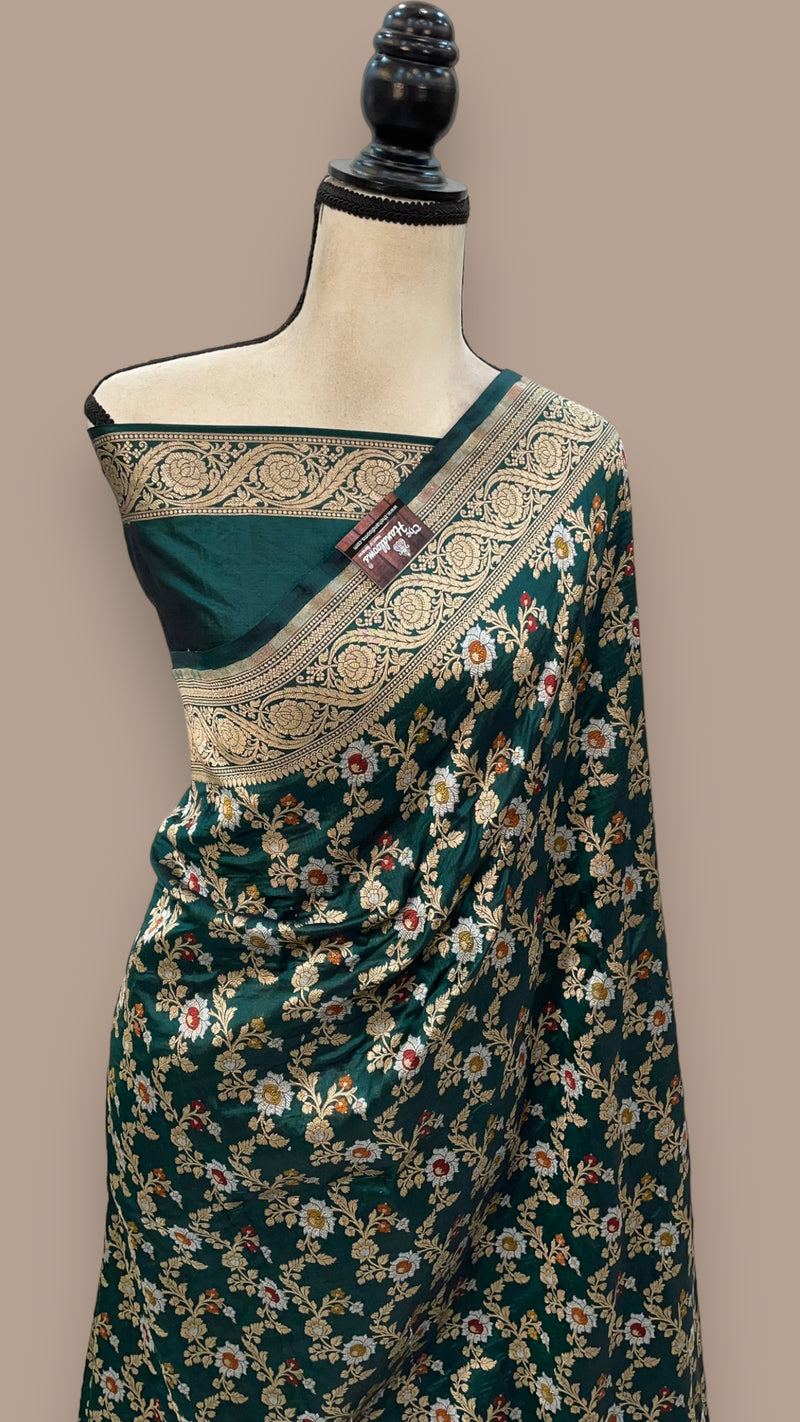 Pure Katan Silk Banarasi Handloom Saree - All over Jaal work with Meenakari - The Handlooms