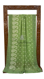 Green Pure Georgette Chikankari Handloom Banarasi Saree - The Handlooms