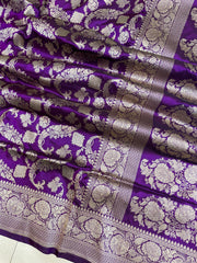 Pure Katan Silk Banarasi Handloom Saree - All Over Jaal Work - The Handlooms