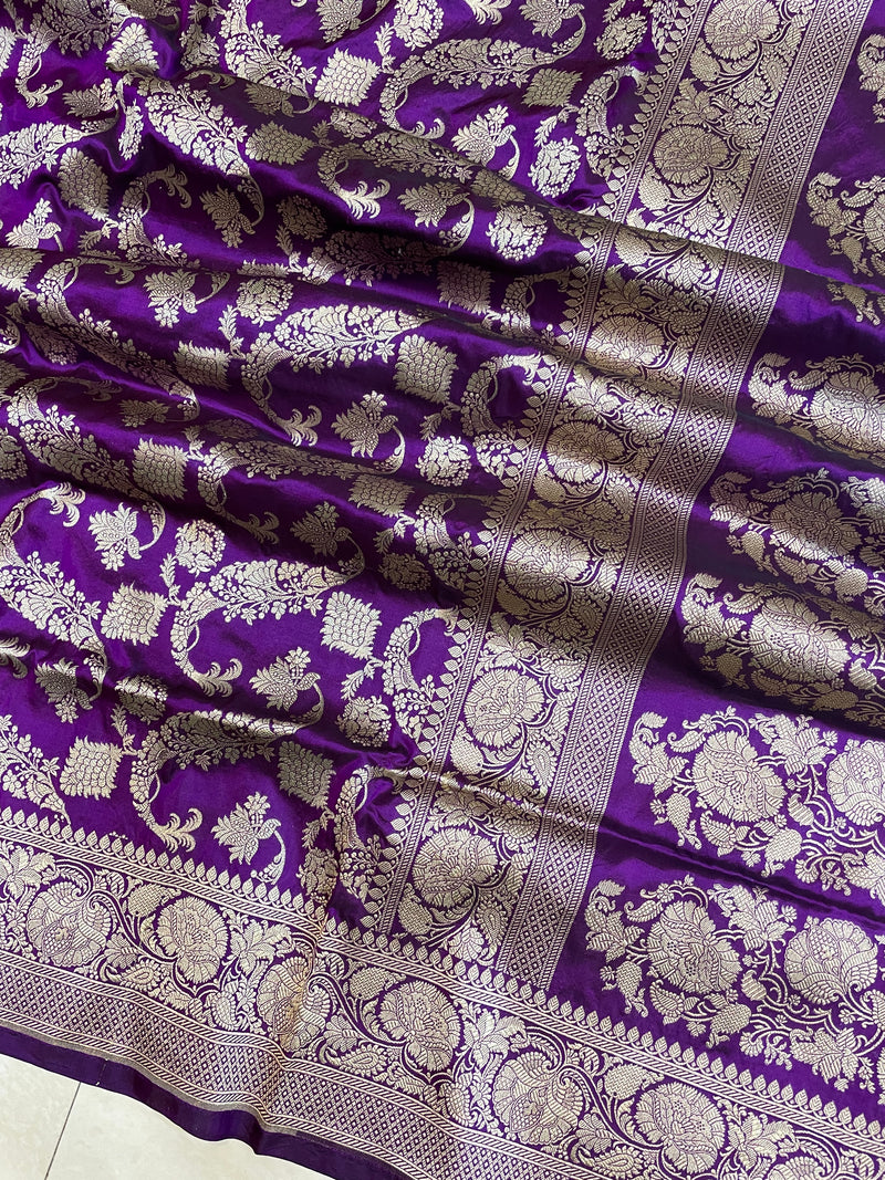 Pure Katan Silk Banarasi Handloom Saree - All Over Jaal Work - The Handlooms