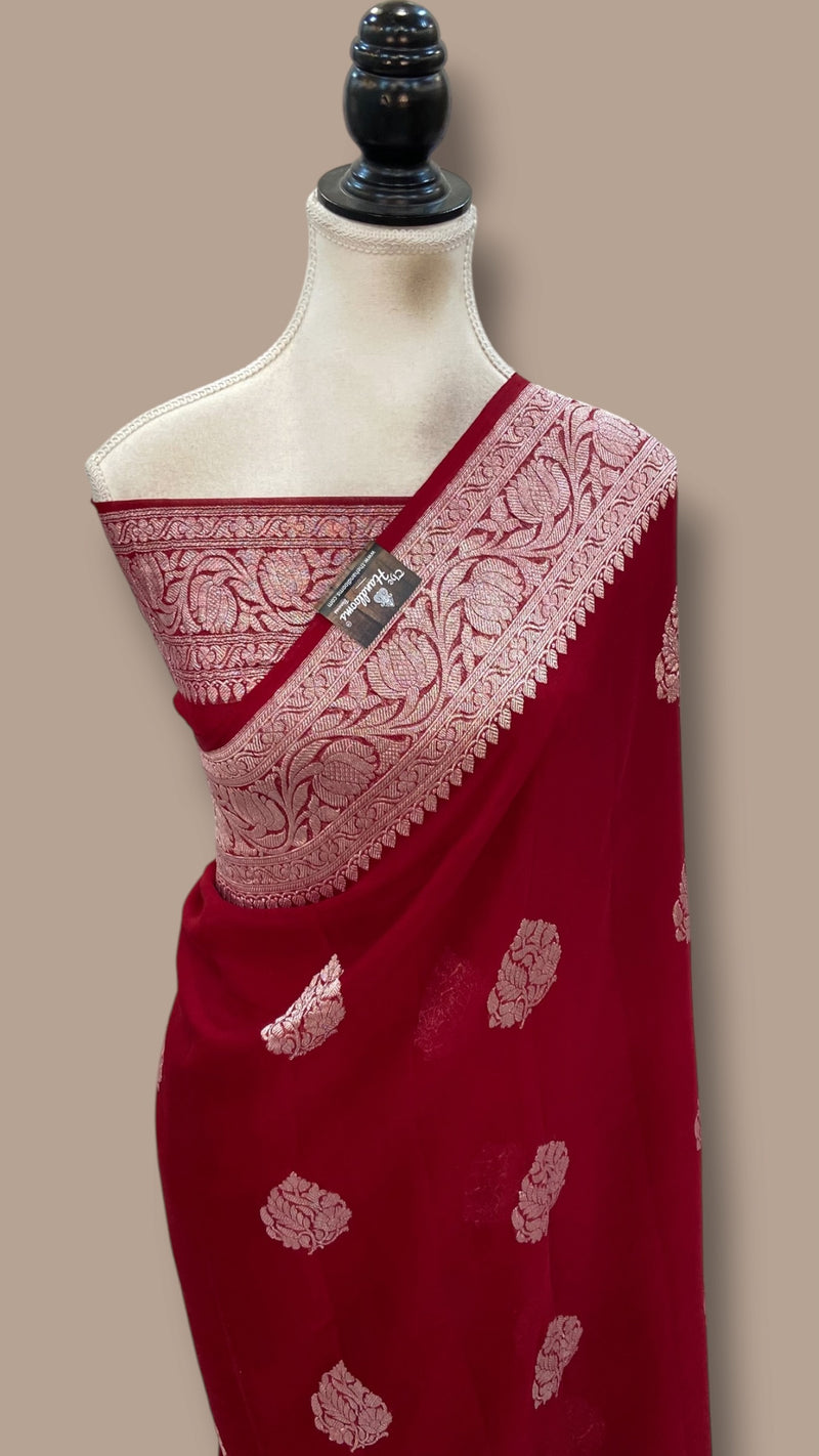 Maroon Pure Georgette Banarasi Handloom Saree