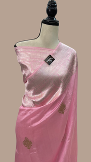 Pink Pure Katan Silk Banarasi Handloom Saree - All over Kadua motifs - The Handlooms