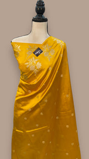 Yellow Pure Mango Silk Banarasi Handloom Saree - The Handlooms