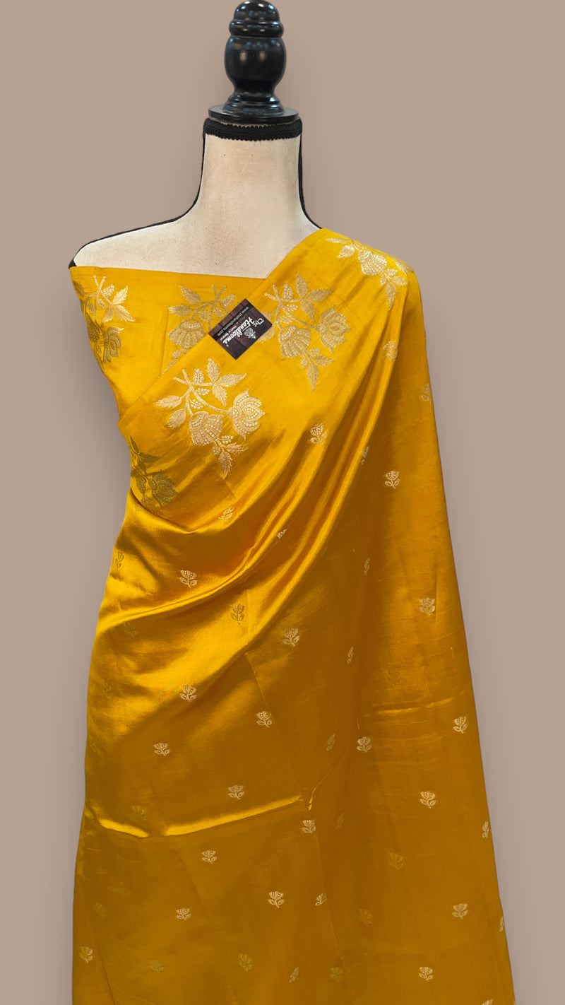Yellow Pure Mango Silk Banarasi Handloom Saree - The Handlooms