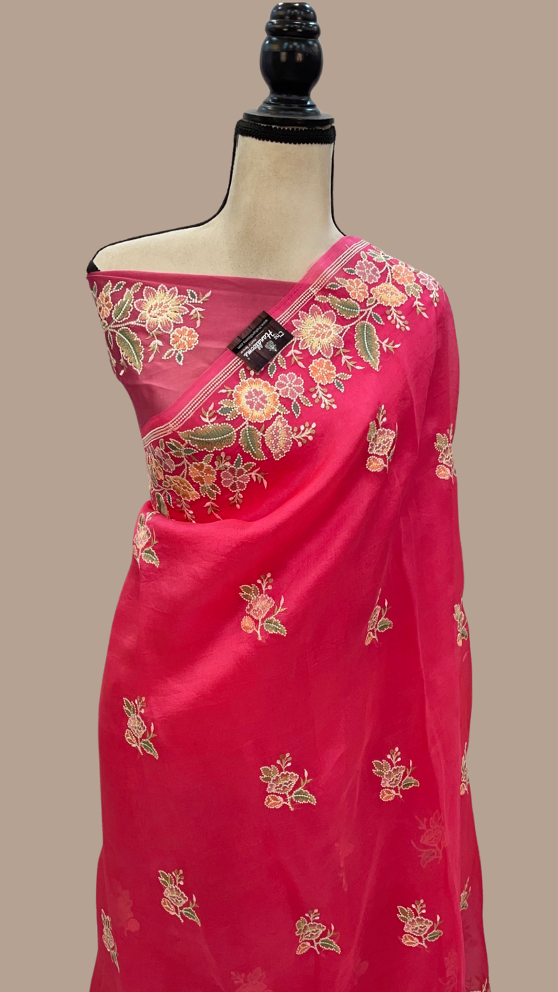 Pure Organza Chikankari Handloom Banarasi Saree - The Handlooms