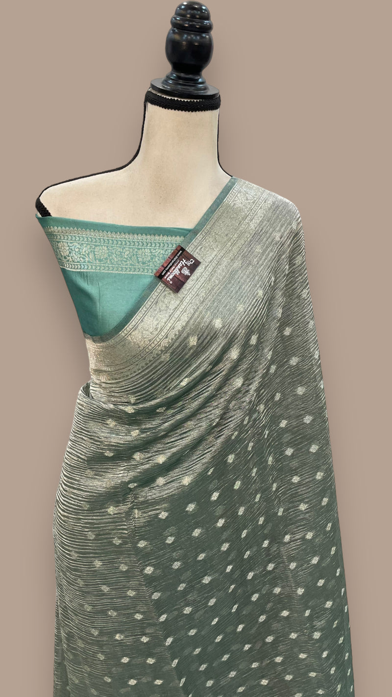 Pure Kora Tissue Crush Handloom Banarasi Saree - The Handlooms