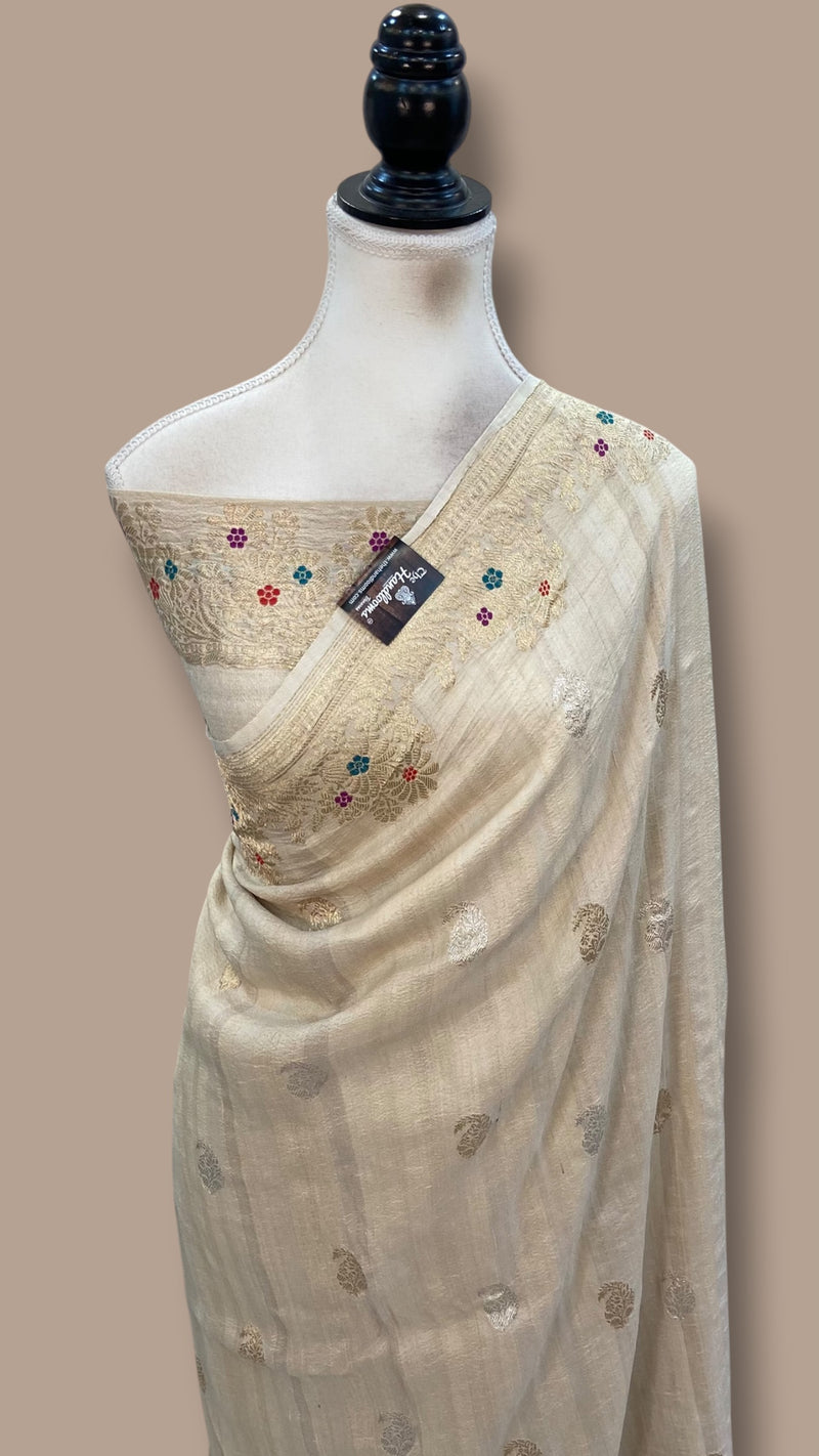 Pure Tussar Georgette Handloom Banarasi Saree With Meenakari