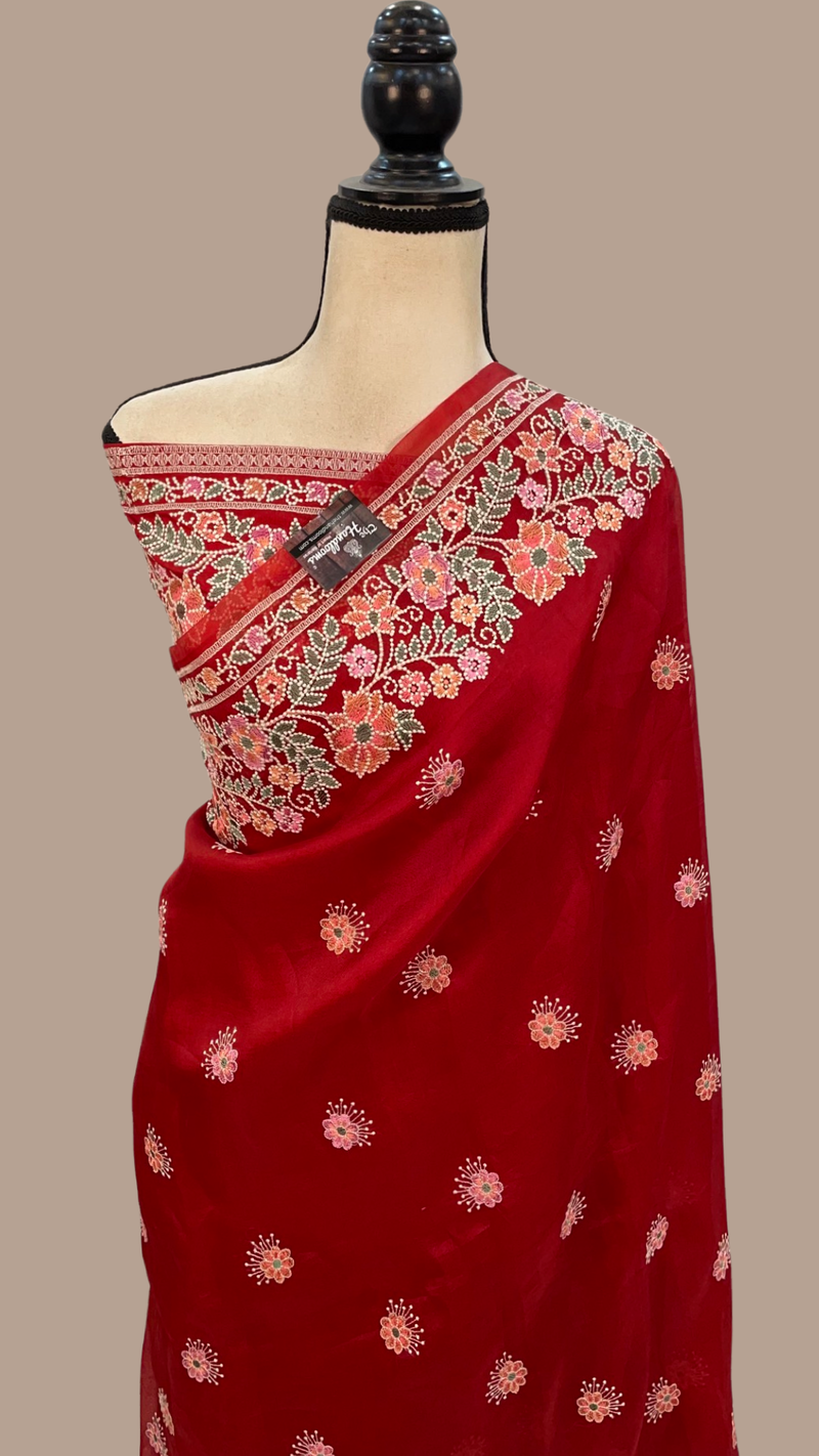 Pure Organza Chikankari Handloom Banarasi Saree - The Handlooms