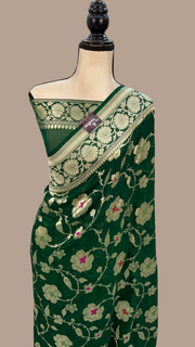 Pure Khaddi Georgette Banarasi Handloom Saree - with meenakari work - The Handlooms