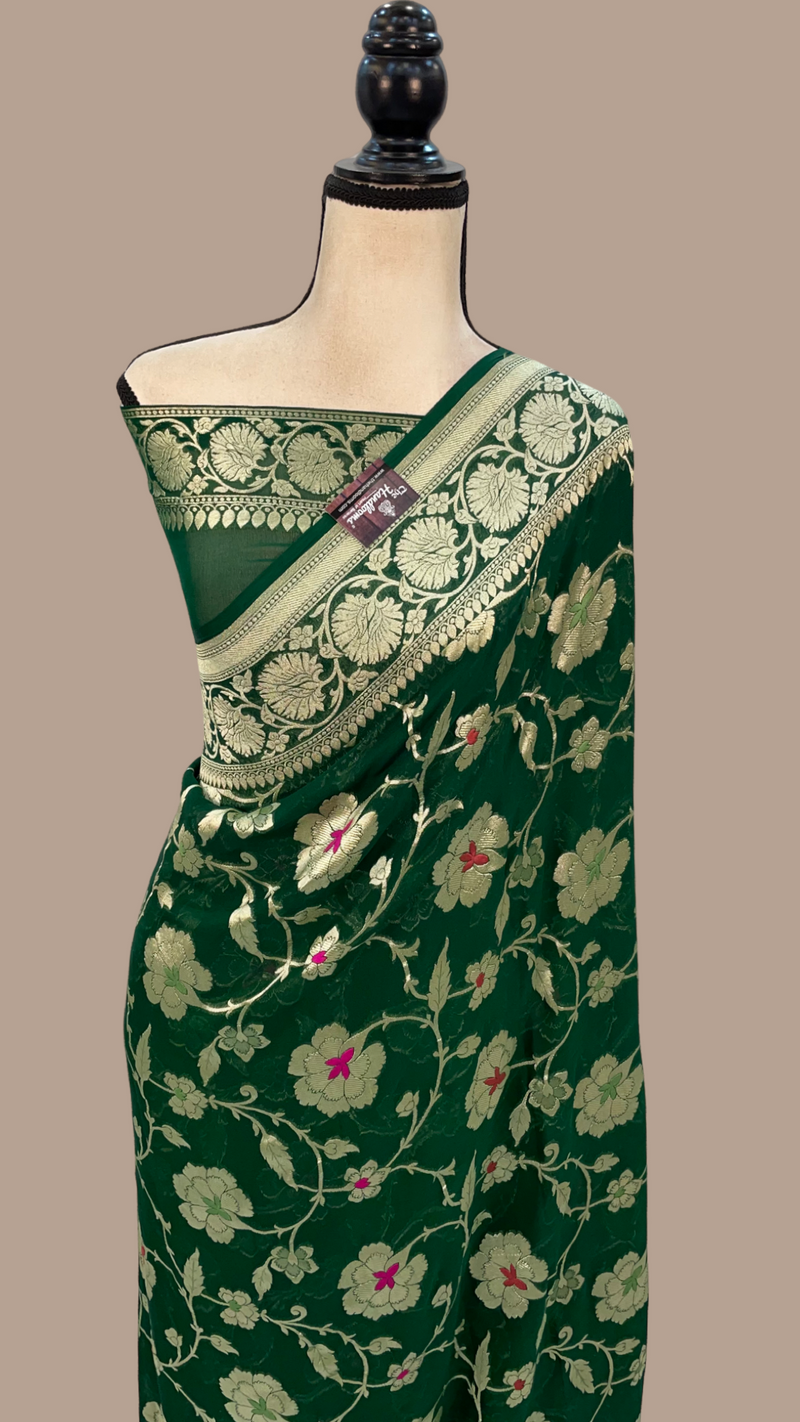 Pure Khaddi Georgette Banarasi Handloom Saree - with meenakari work - The Handlooms