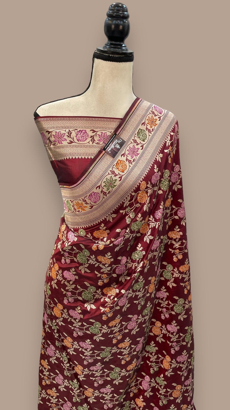 Pure Katan Silk Banarasi Handloom Saree - All over Jaal work with Meenakari - The Handlooms