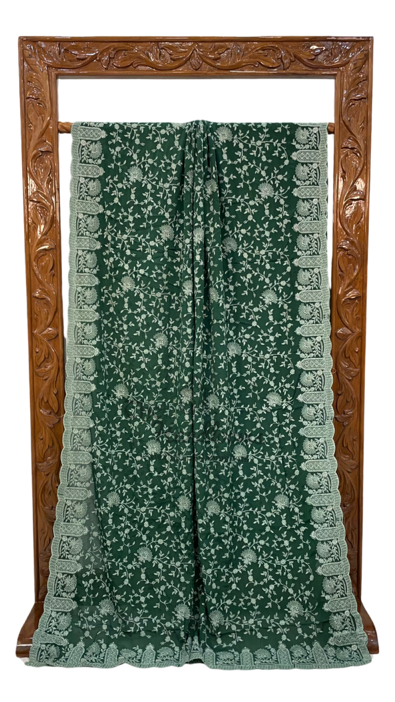 Pure Georgette Chikankari Handloom Banarasi Saree - The Handlooms