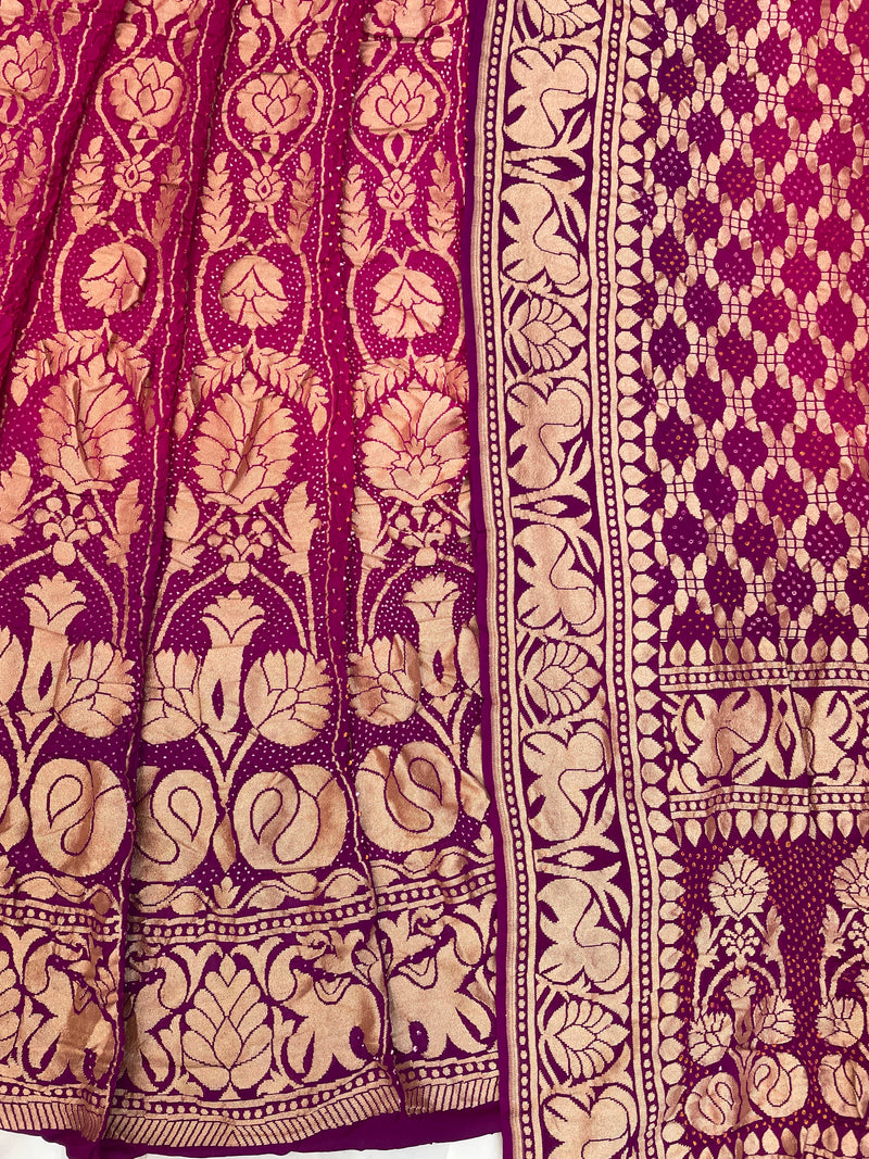 Pure Khaddi Georgette Bandhani Handloom Banarasi Lehenga - The Handlooms