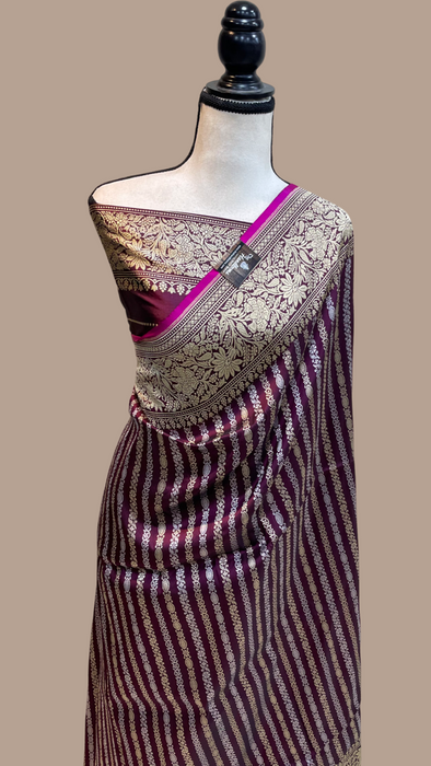 Pure Katan Silk Banarasi Handloom Saree - All over soona roopa stripe