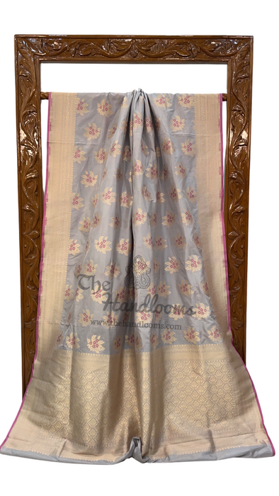 Pure Katan Silk Banarasi Handloom Saree - All over Jaal work with meenakari