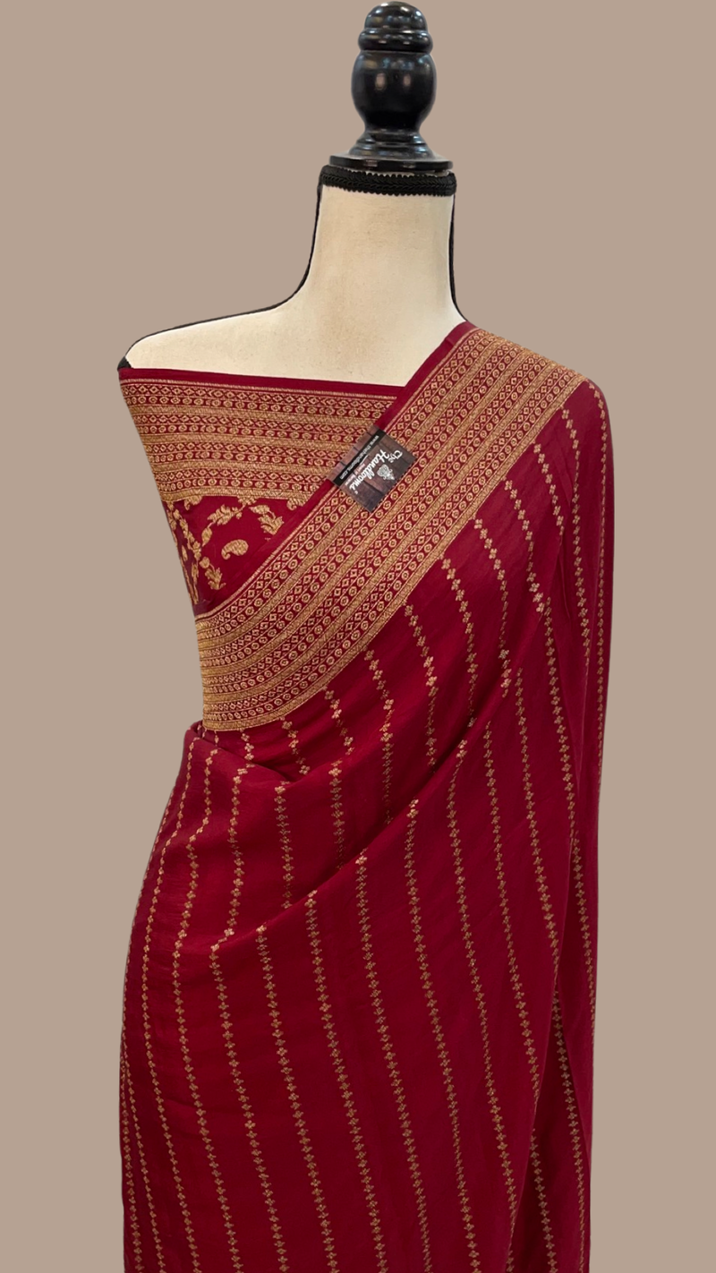 Pure Khaddi Crepe Georgette Banarasi Saree -  Antique zari - The Handlooms