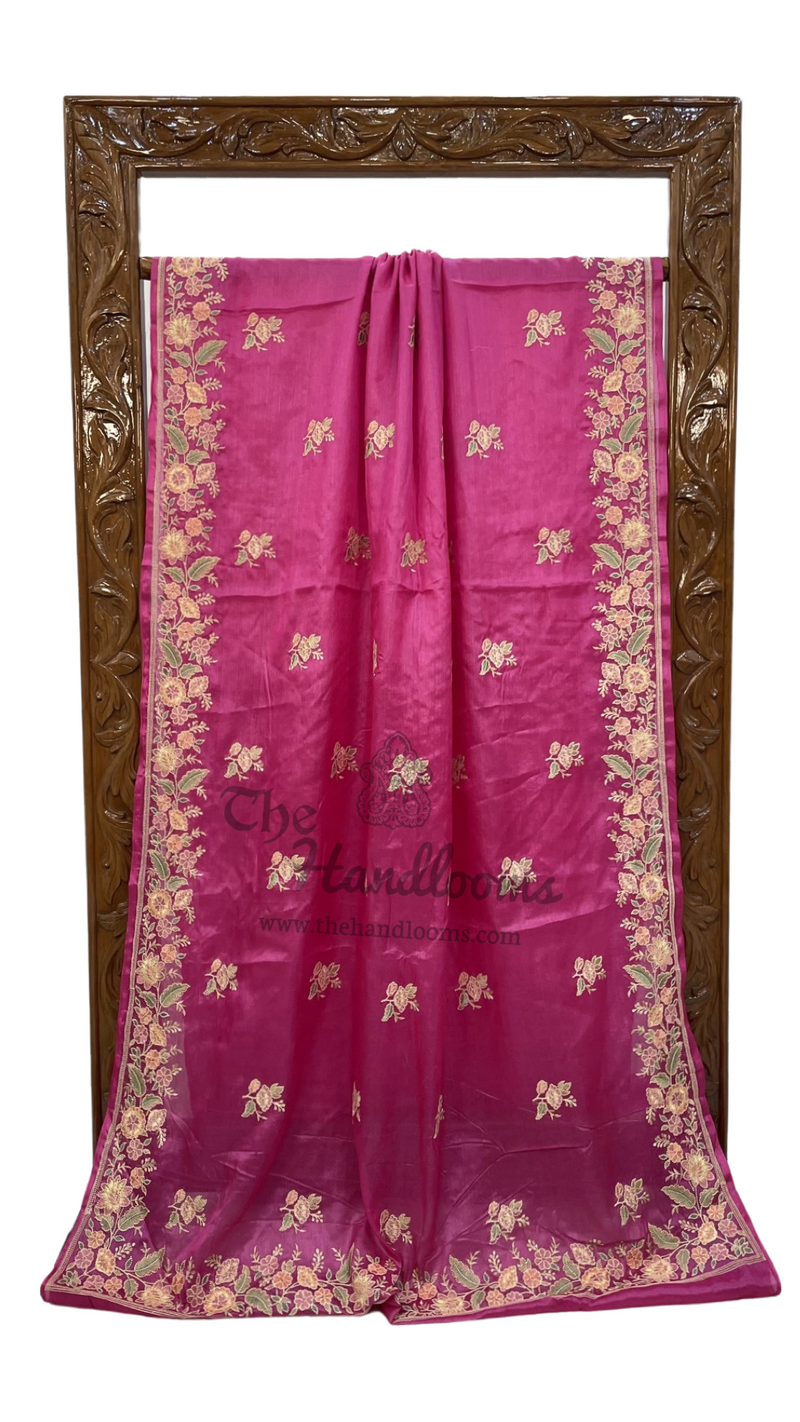 Tussar Silk Handloom Banarasi Saree With Chikankari - The Handlooms