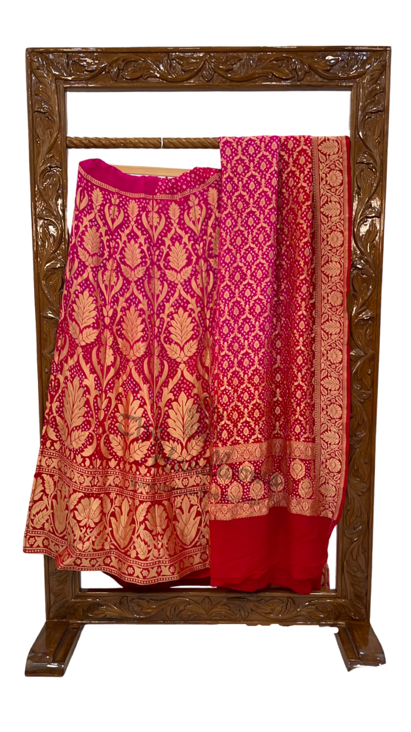 Pure Khaddi Georgette Bandhani Handloom Banarasi Lehenga - The Handlooms