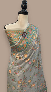 Tussar Silk Handloom Banarasi Saree With Chikankari - The Handlooms