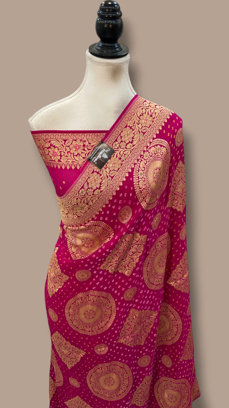 Pure Georgette Banarasi Bandhej Handloom Saree