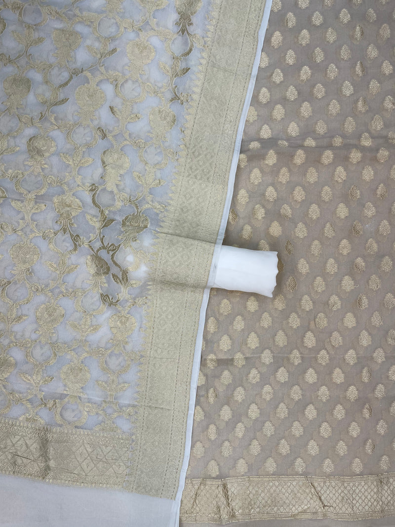 Tissue Handloom Banarasi Dress material with Khaddi Georgette Dupatta - The Handlooms