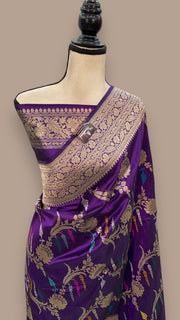 Purple Pure Katan Silk Banarasi Handloom Saree - All over Sona Roopa kadiyal Jaal work - The Handlooms