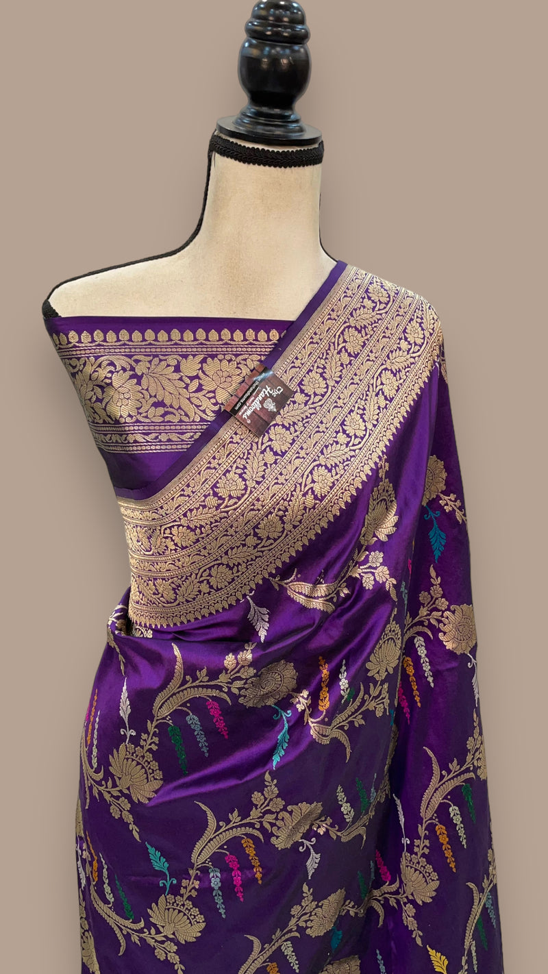 Purple Pure Katan Silk Banarasi Handloom Saree - All over Sona Roopa kadiyal Jaal work - The Handlooms