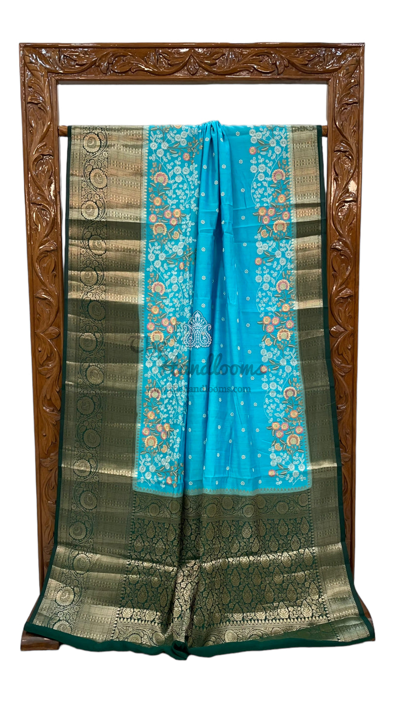 Pure Chiniya Silk Handloom Banarasi Saree with Chikankari - The Handlooms
