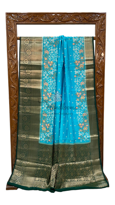 Pure Chiniya Silk Handloom Banarasi Saree with Chikankari
