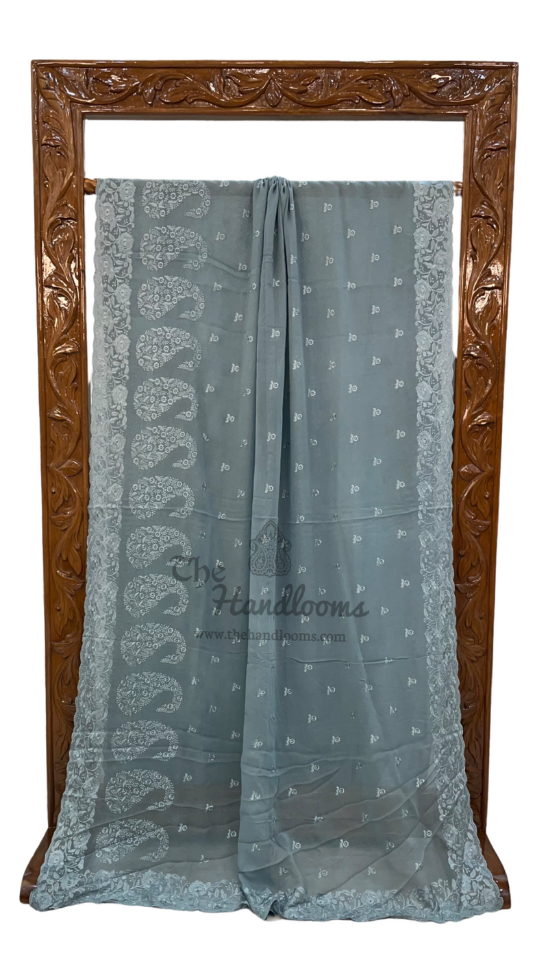 Pure Georgette Chikankari Handloom Banarasi Saree - The Handlooms
