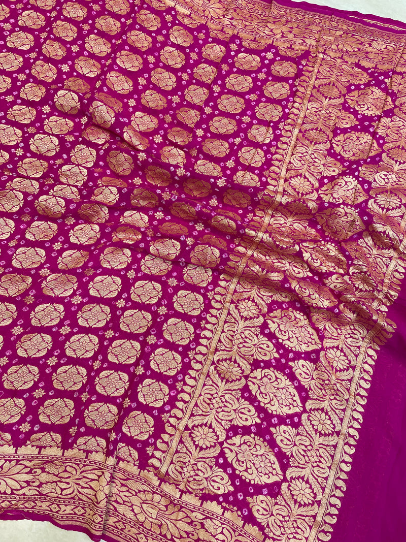 Pure Georgette Banarasi Bandhej Handloom Dupatta - The Handlooms