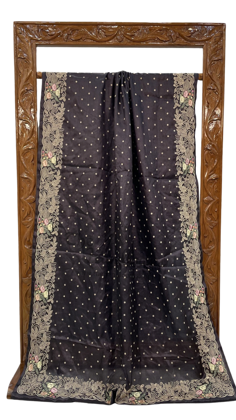 Tussar Silk Handloom Banarasi Saree With Chikankari - The Handlooms