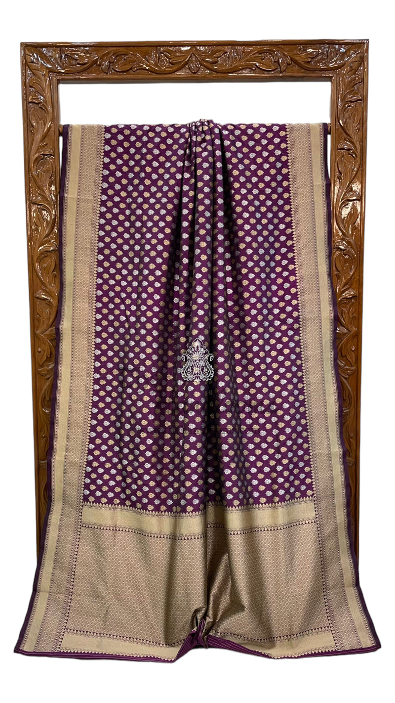 Pure Katan Silk Banarasi Handloom Saree - All over Sona Roopa Jaal work - The Handlooms