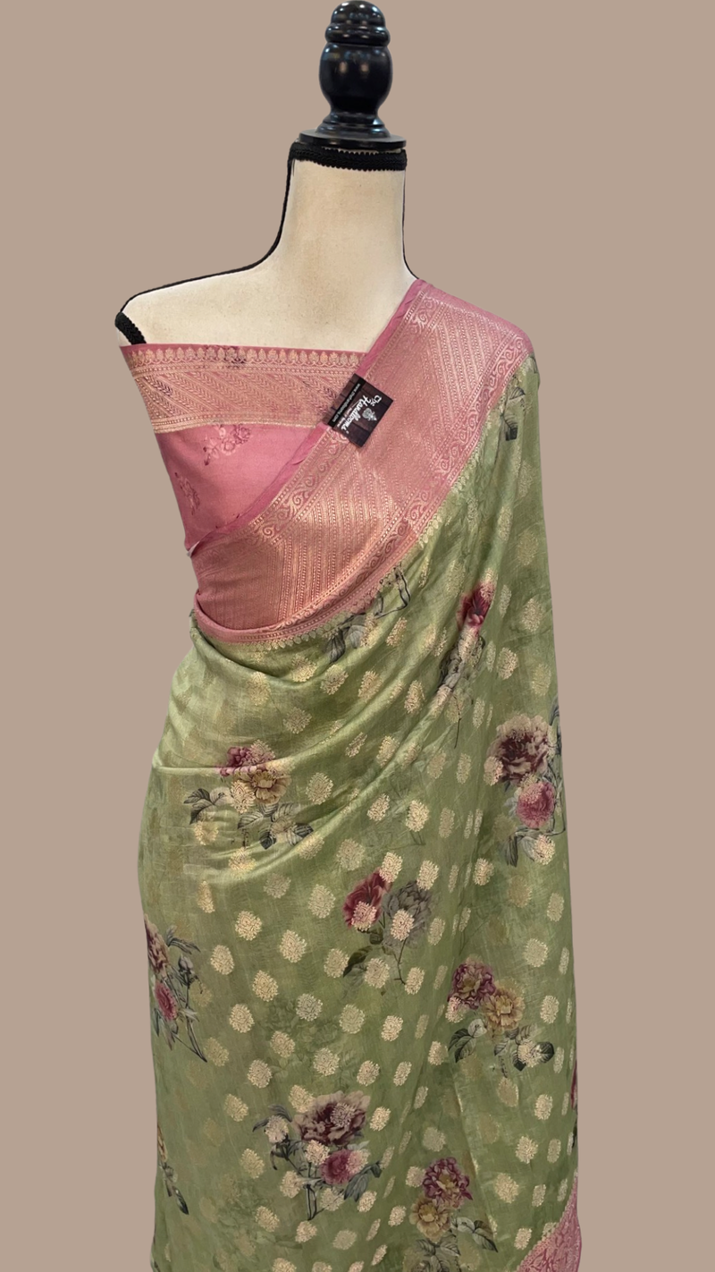 Pure Chiniya Silk Digital Print Handloom Banarasi Saree - The Handlooms