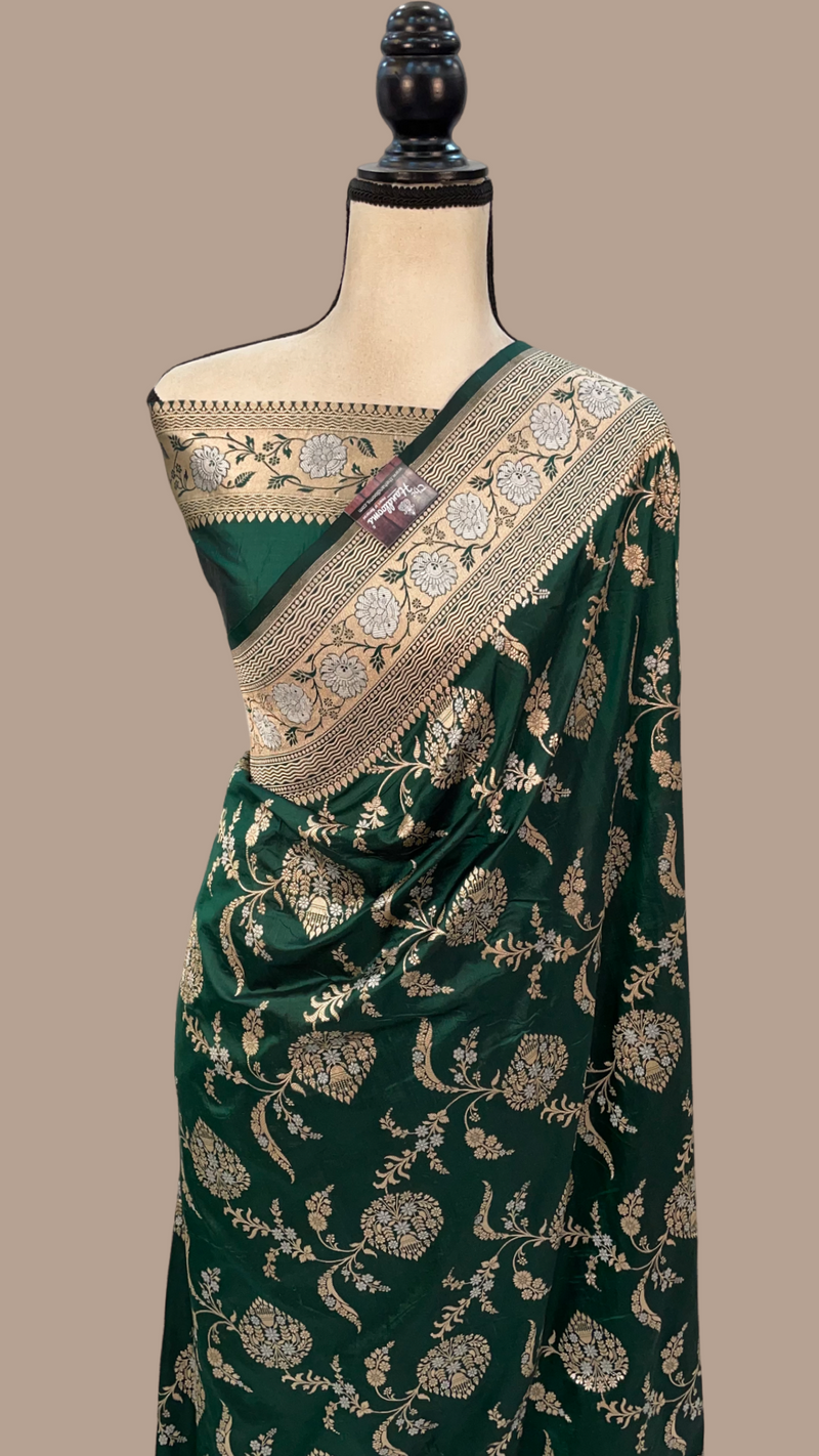 Pure Katan Silk Banarasi Handloom Saree - All over Sona Roopa Jaal work - The Handlooms