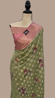 Pure Chiniya Silk Digital Print Handloom Banarasi Saree - The Handlooms