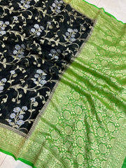 Khaddi Georgette Handloom Banarasi Saree - All over Jaal Work with sona roopa - The Handlooms