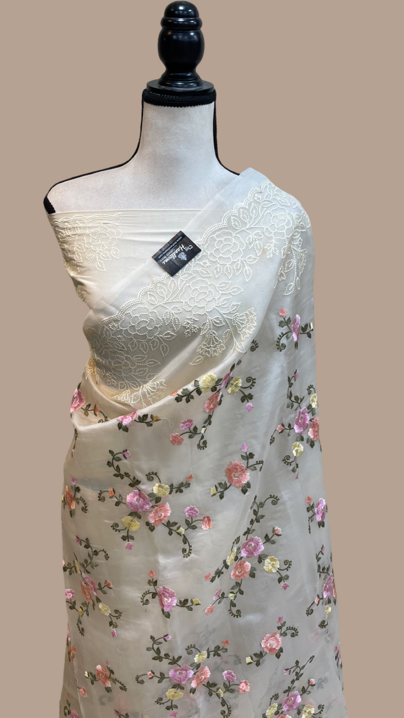 Pure Organza Chikankari Handloom Banarasi Saree - The Handlooms