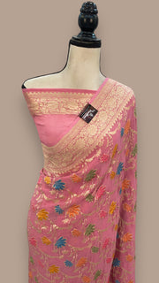 Khaddi Georgette Handloom Banarasi Saree - All over Jaal Work With Meenakari - The Handlooms