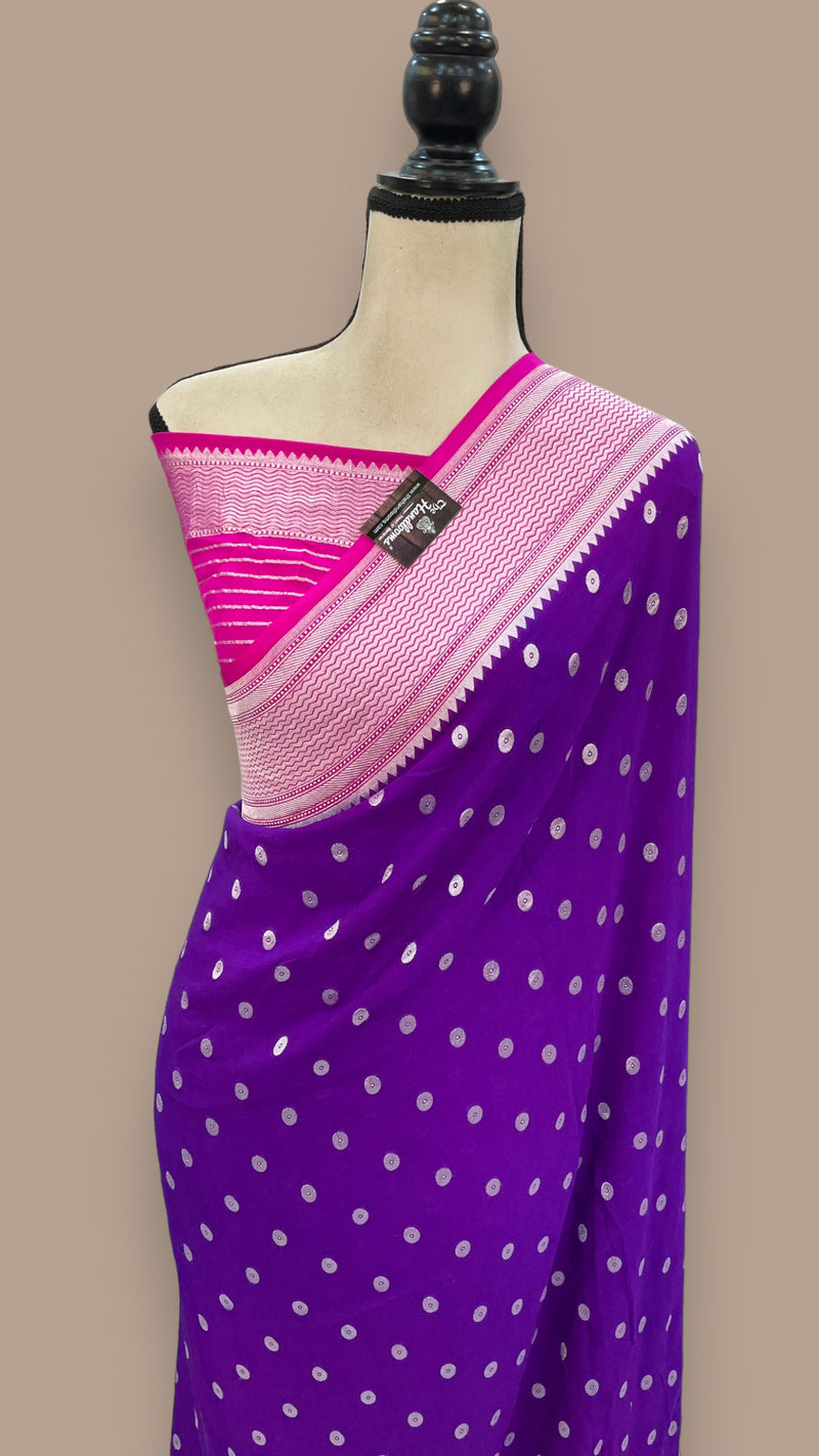 Khaddi Georgette Handloom Banarasi Saree - All over Jaal Work with meenakari - The Handlooms