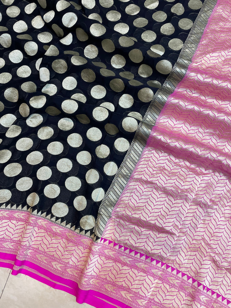 Black Khaddi Georgette Handloom Banarasi Saree - The Handlooms