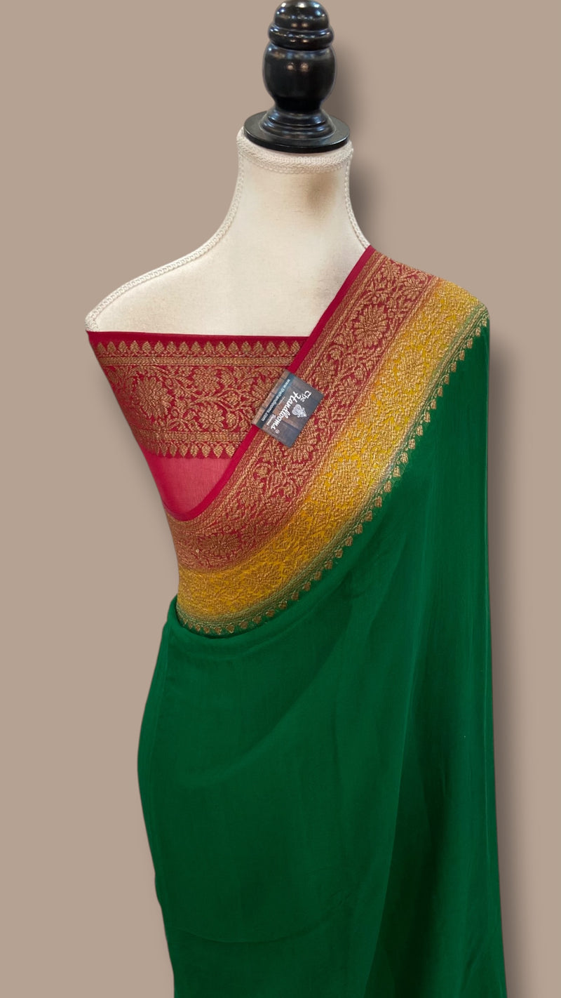 Pure Khaddi Georgette Handloom Banarasi Saree - Antique Zari