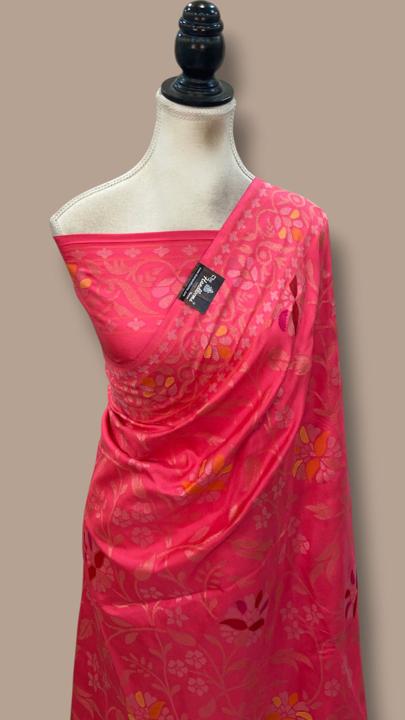 Real Zari Pure Katan Silk Banarasi Handloom Saree - All Over Kadiyal Jaal Work