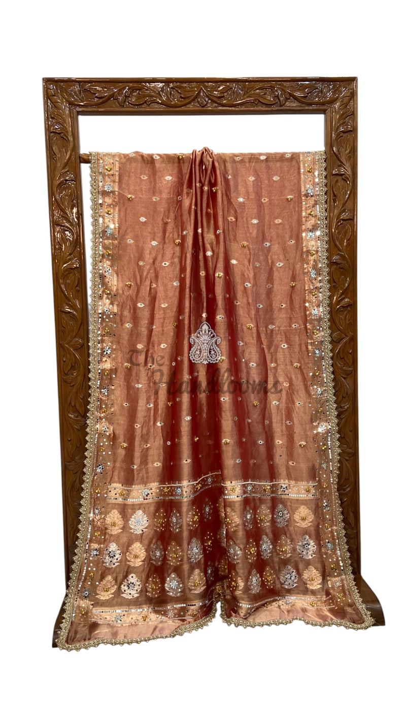Pure Kora Tissue Silk Handloom Banarasi Saree - Handwork