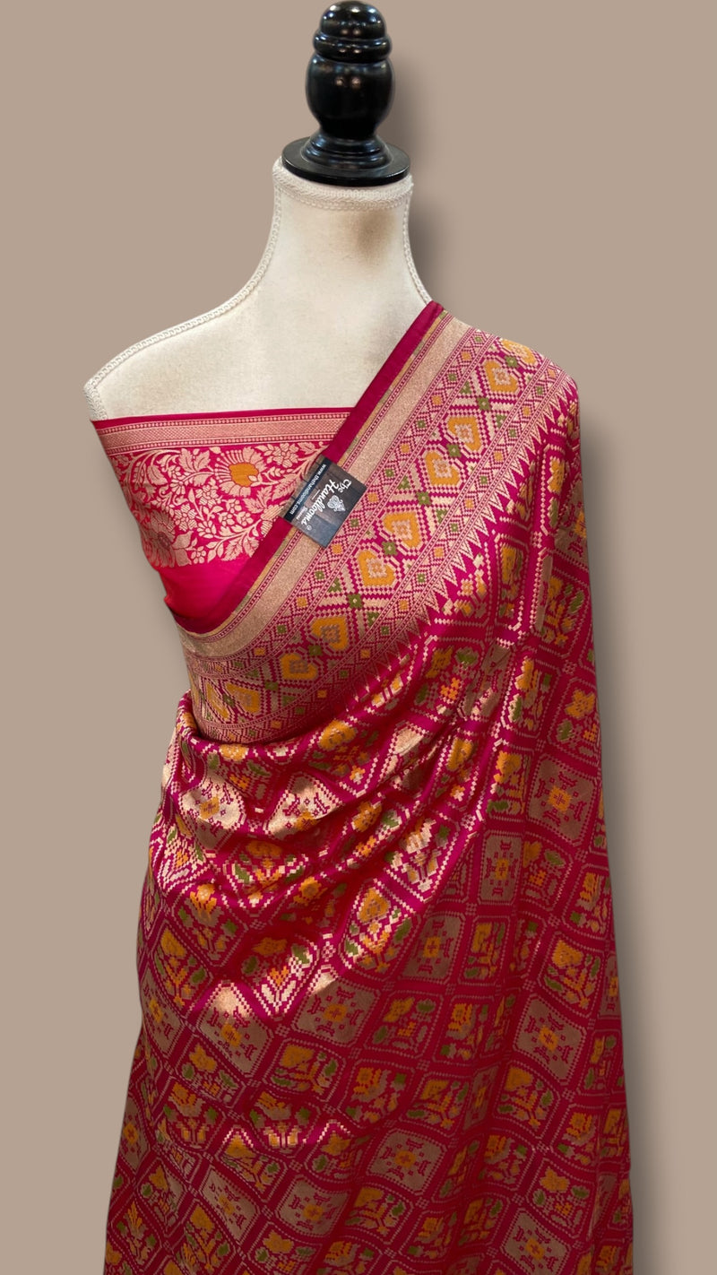 Pure Katan Silk Banarasi Handloom Saree - All Over Jaal Work With Meenakari