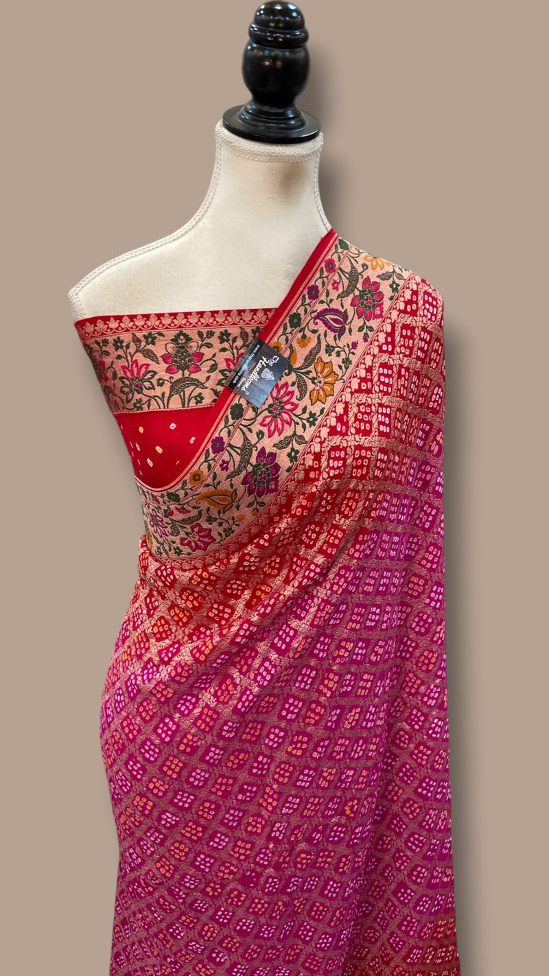 Pure Georgette Banarasi Bandhej Handloom Saree - Meenakari